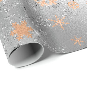 Elegant Silver Copper Christmas Snowflake Pattern Wrapping Paper