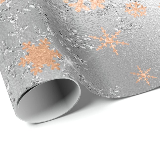 Elegant Silver Copper Christmas Snowflake Pattern Wrapping Paper (Roll Corner)