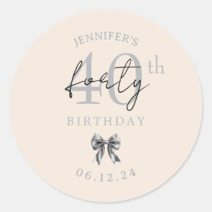 Elegant Silver Coquette Bow 40th Birthday Party Classic Round Sticker