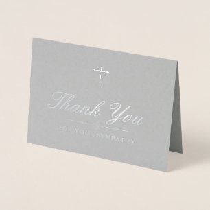Elegant Silver Cross Sympathy Thank You Foil Card