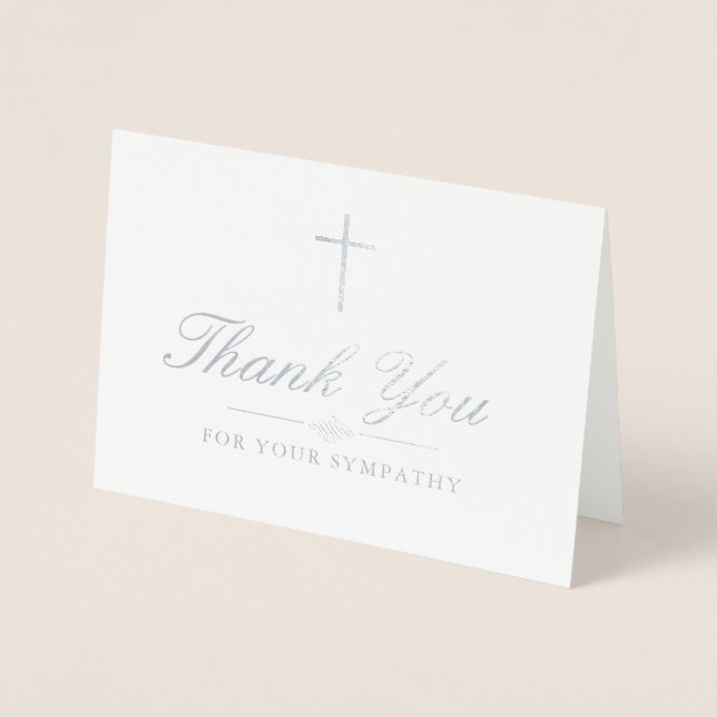 Elegant Silver Cross Sympathy Thank You Foil Card (Front)