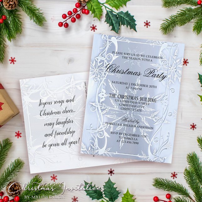 Elegant Silver Crystal Christmas Invitation Postcard (Creator Uploaded)
