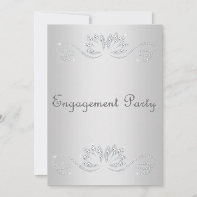 ELEGANT SILVER CRYSTAL ENGAGEMENT Semi gloss Invitation (Front)
