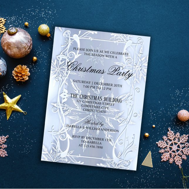 Elegant Silver Crystal Snowflake Christmas Party Invitation (Creator Uploaded)