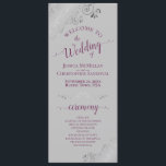 Elegant Silver Curls Cassis Purple on Grey Wedding Program<br><div class="desc">This beautiful wedding program features an elegant design with cassis purple or magenta text on a grey background and lacy silver grey faux foil curls and swirls in the corners. The titles are written in fancy script calligraphy, and there is space for your ceremony and wedding party details, as well...</div>