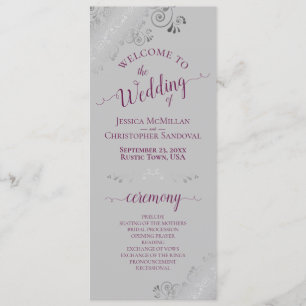 Elegant Silver Curls Cassis Purple on Grey Wedding Program