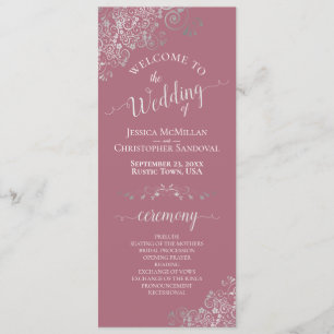 Elegant Silver Curls on Dusty Rose Simple Wedding Program