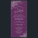 Elegant Silver Curls on Plum Purple Simple Wedding Program<br><div class="desc">This beautiful wedding program features an elegant design with pale grey text on a plum purple background and lacy silver grey faux foil curls and swirls in the corners. The titles are written in fancy script calligraphy, and there is space for your ceremony and wedding party details, as well as...</div>