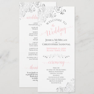 Elegant Silver Curls Pink & Grey on White Wedding Program