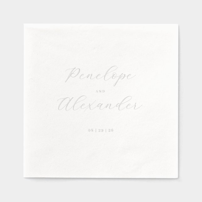 Elegant Silver Cursive Names Foil Napkins (Front)