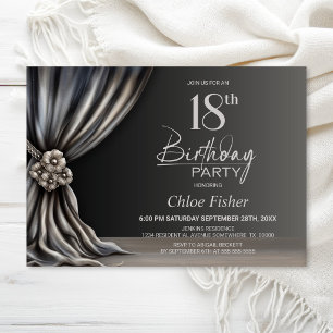 Elegant Silver Curtain 18th Birthday Party Invitation