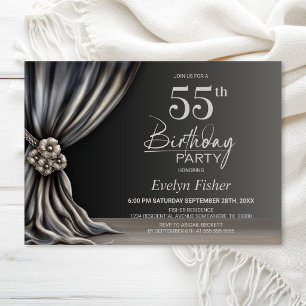 Elegant Silver Curtain 55th Birthday Party Invitation