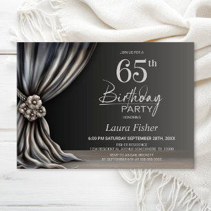 Elegant Silver Curtain 65th Birthday Party Invitation