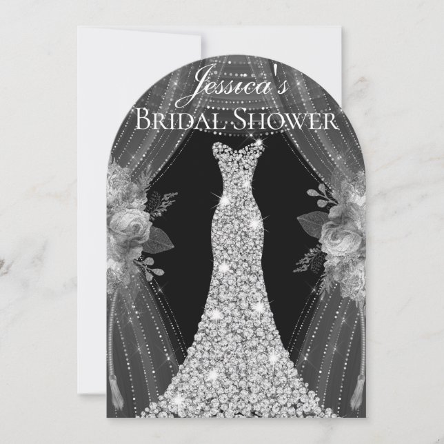 Elegant Silver Curtains Dress Bridal Shower Arch Invitation (Front)