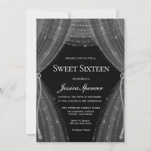 Elegant Silver Curtains Sweet 16 Invite