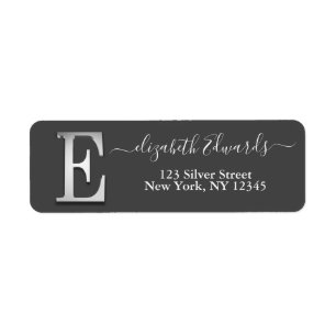 Elegant Silver Custom Monogram E Name Return Address Label