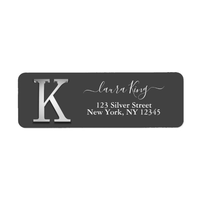 Elegant Silver Custom Monogram K Name Return Address Label (Front)