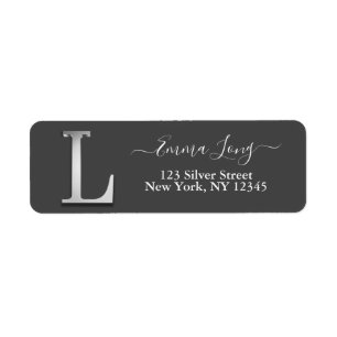 Elegant Silver Custom Monogram L Name Return Address Label