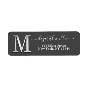 Elegant Silver Custom Monogram M Name Return Address Label