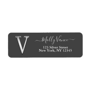 Elegant Silver Custom Monogram V Name Label Return Address Label