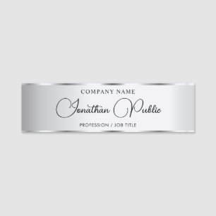 Elegant Silver Custom Typography Script Template Name Tag