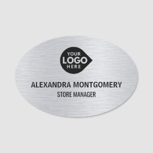 Elegant Silver Custom Your Logo Here Employee Name Tag