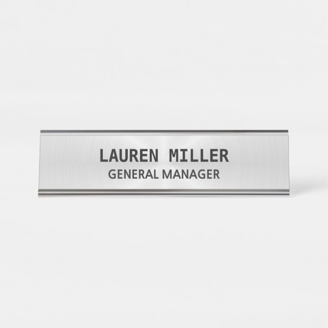 Elegant Silver Customisable Desk Name Plate (Front)