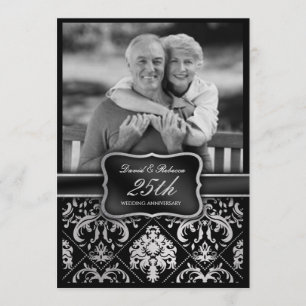 Elegant Silver Damask 25th Wedding Anniversary Invitation