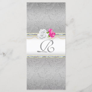 Elegant Silver Damask and Pink Rose Monogram Program