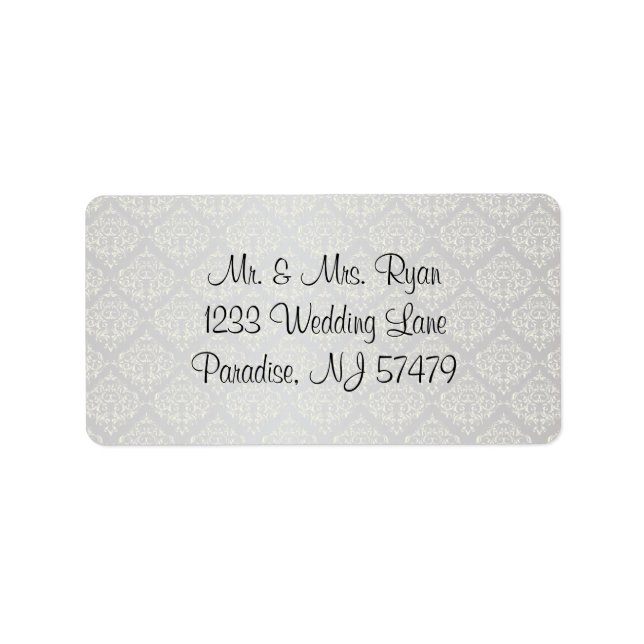Elegant Silver Damask Style Wedding 1 Label (Front)