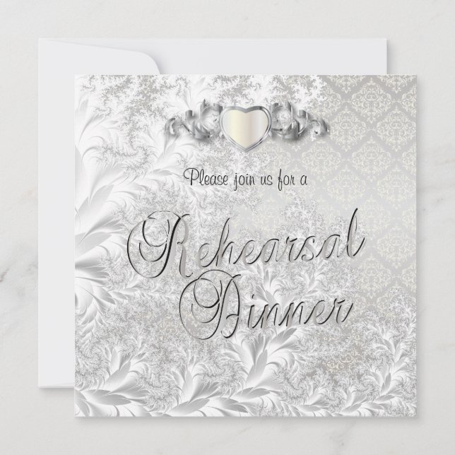 Elegant Silver Damask Style Wedding 3 Invitation (Back)