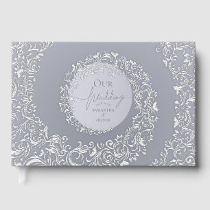 Elegant Silver Damask Wedding Guest Book