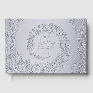 Elegant Silver Damask Wedding Guest Book