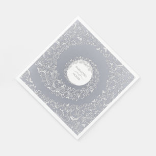 Elegant Silver Damask Wedding Napkin