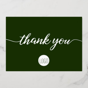 Elegant Silver dark green Business Thank you Foil Holiday Card