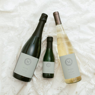 Elegant Silver Deco Wreath Monogram Wine Label