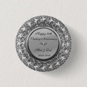 Elegant Silver Diamond 50th Wedding Anniversary 3 Cm Round Badge