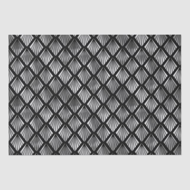 Elegant Silver Diamond Fan Art Deco Pattern Tissue Paper (Front)