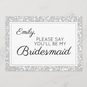 Elegant Silver Diamond Glitter Bridesmaid Invitation