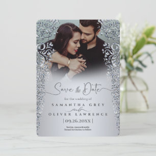 Elegant Silver Diamond Ornate Save the Date Card