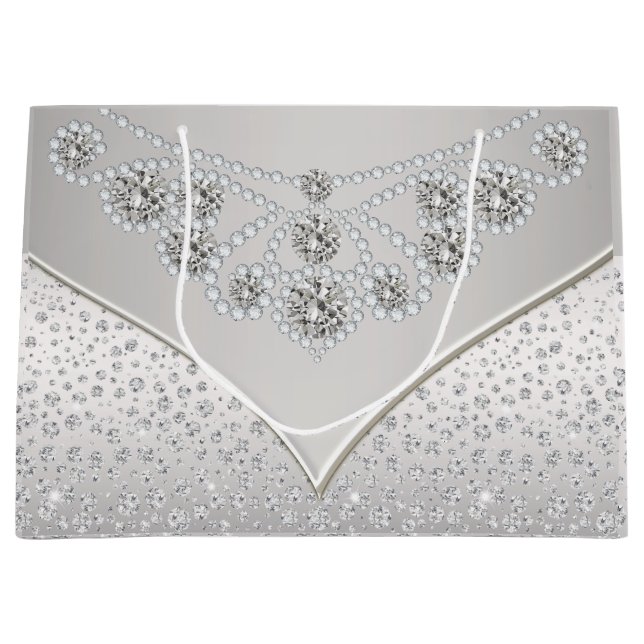 Elegant Silver Diamond Princess Bride Wedding Large Gift Bag (Front)