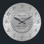 Elegant Silver  Diamonds 25th Wedding Anniversary Large Clock<br><div class="desc">Elegant silver diamonds wedding anniversary clock.</div>