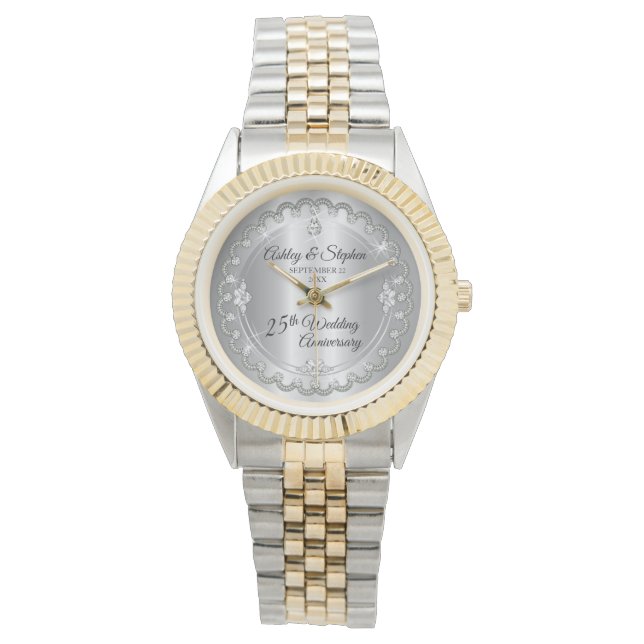 Elegant Silver Diamonds 25th Wedding Anniversary   Watch (Front)