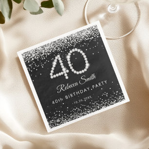 Elegant Silver Diamonds 40th Birthday Party  Napkin