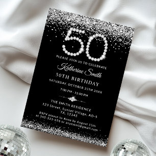 Elegant Silver Diamonds 50th Birthday Party Invitation
