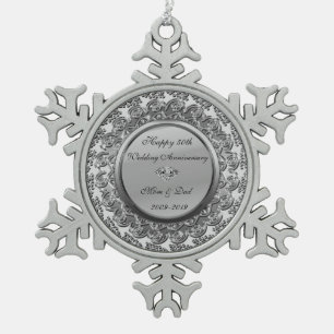 Elegant Silver  Diamonds 50th Wedding Anniversary Snowflake Pewter Christmas Ornament