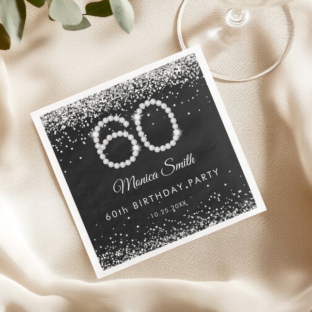 Elegant Silver Diamonds 60th Birthday Party  Napkin (Creator Uploaded)