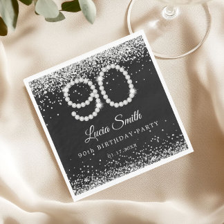 Elegant Silver Diamonds 90th Birthday Party  Napkin