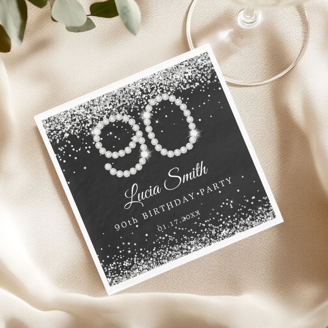 Elegant Silver Diamonds 90th Birthday Party  Napkin (Diamonds 90th Birthday Table Napkin)