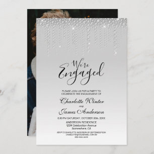 Elegant Silver Diamonds Photo Engagement Party Invitation